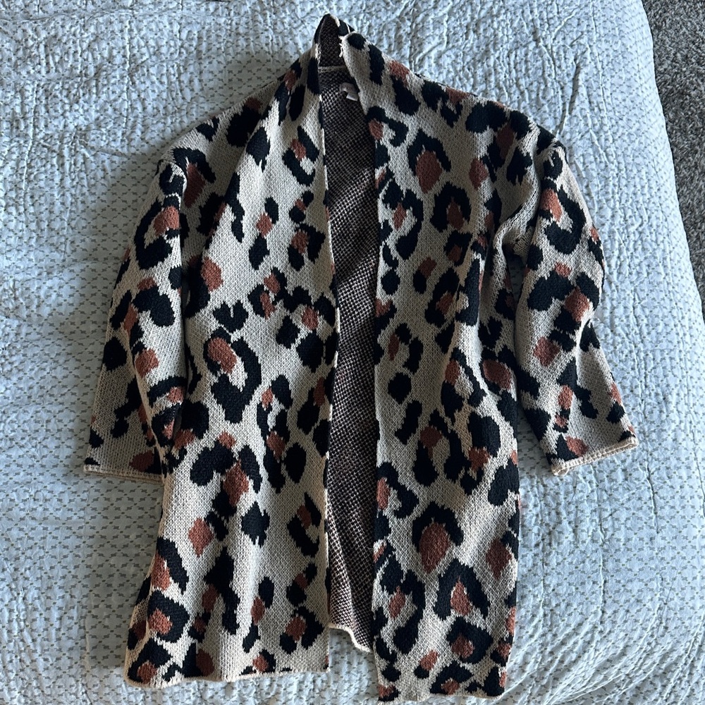 Leopard Print Open Front Cardigan with Pockets